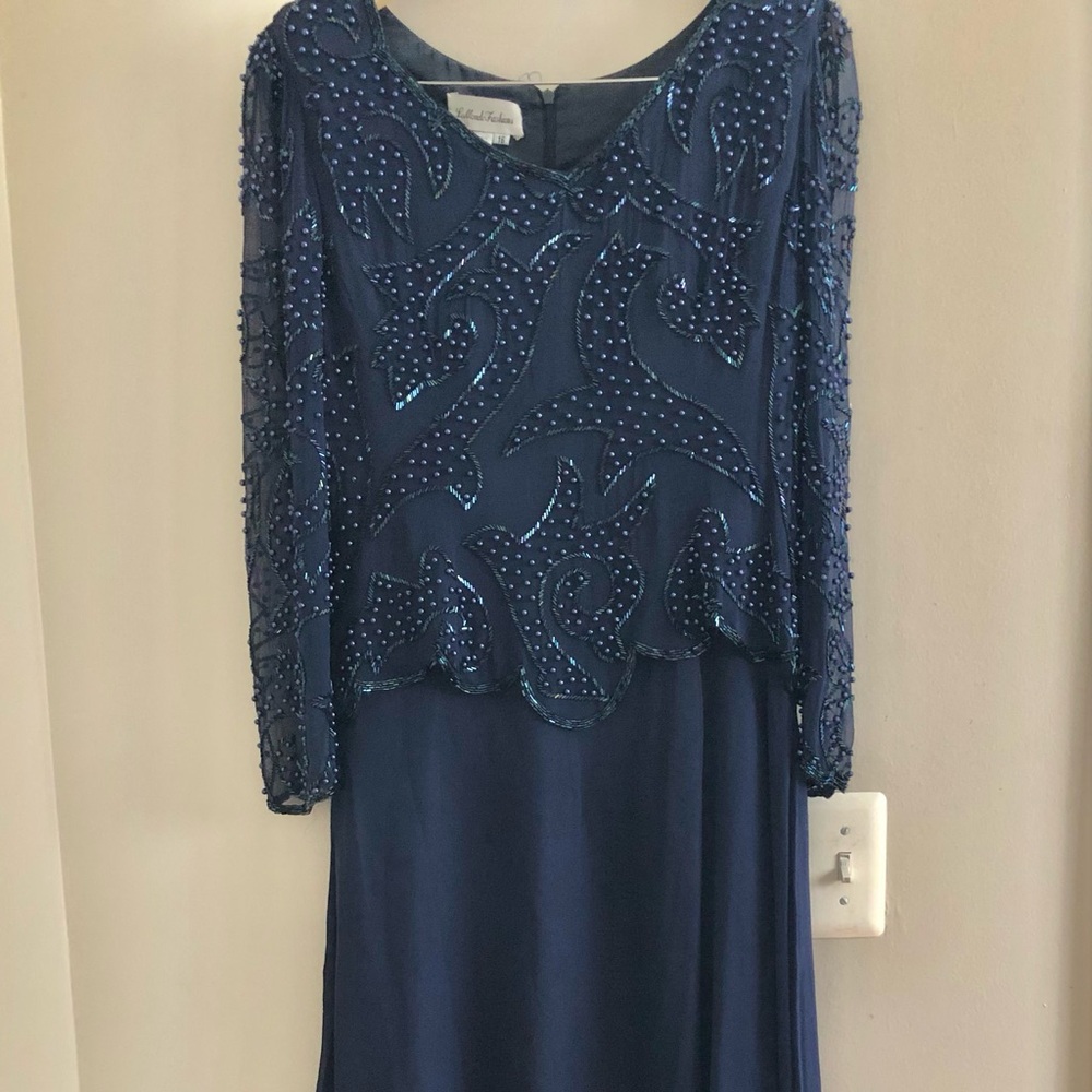 Le Monde Fashion 100% Evening Formal scallop Hem  Dress Navy Blue Size 16